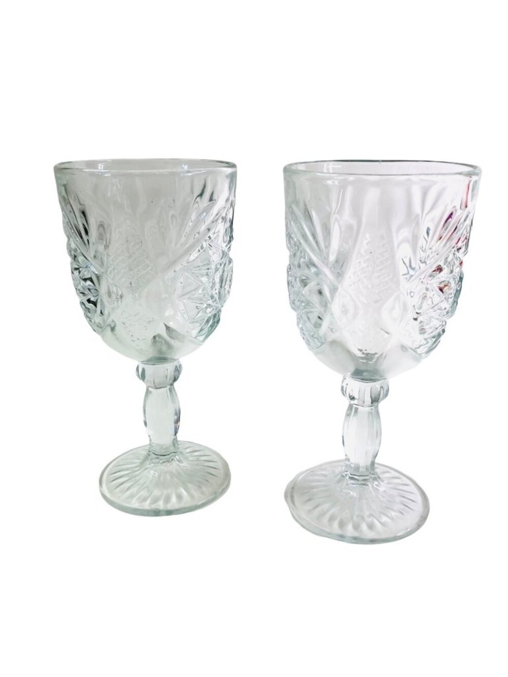 Star of David Water Goblet Hobstar Libbey Glass Co Vintage 7.25” x 3.5” Set of 2